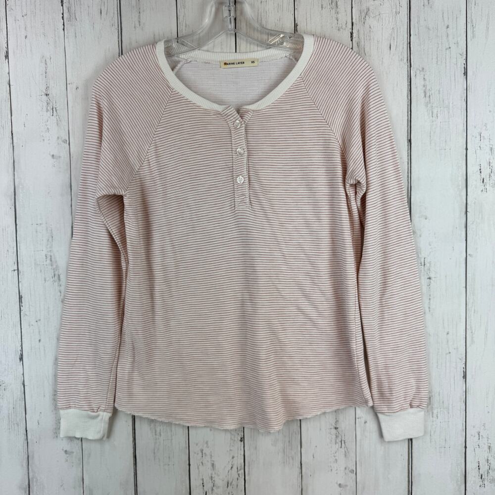 Marine Layer Pink Striped Supima Knit Long Sleeve Henley Top Loungewear Size XS